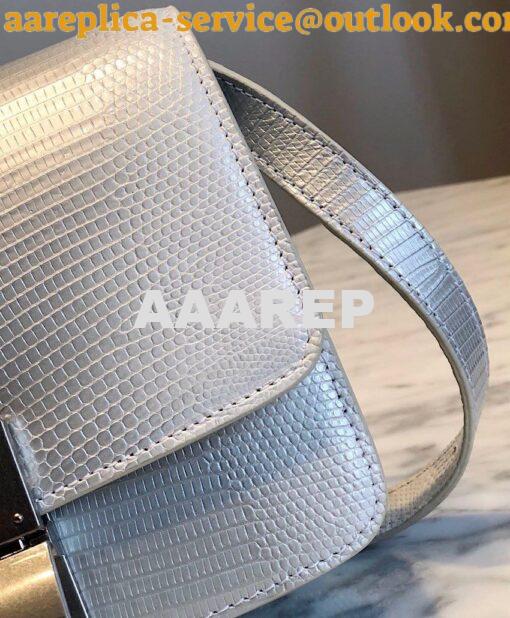 Replica Celine Classic Box Bag in Lizard Leather Silvery White 6