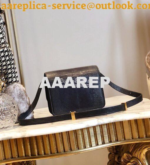 Replica Celine Classic Box Bag in Lizard Leather Dark Grey 13