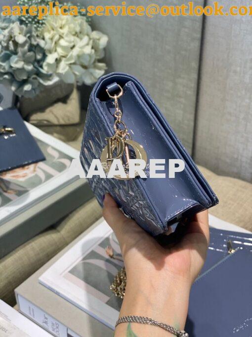 Replica Lady Dior Clutch With Chain in Patent Calfskin S0204 Denim Blu 3