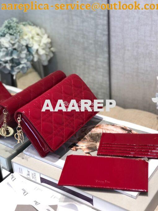 Replica Lady Dior Clutch With Chain in Patent Calfskin S0204 Cherry Re 2