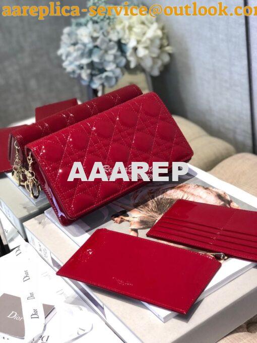 Replica Lady Dior Clutch With Chain in Patent Calfskin S0204 Cherry Re 3