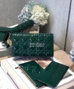 Replica Lady Dior Clutch With Chain in Patent Calfskin S0204 Green