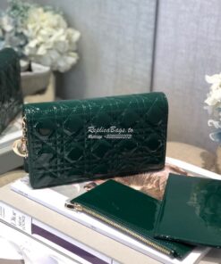 Replica Lady Dior Clutch With Chain in Patent Calfskin S0204 Green 2