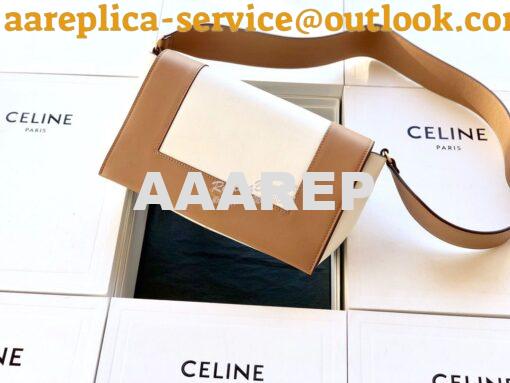 Replica Celine Medium Frame Bag in dark brown/white Shiny Smooth Calfs