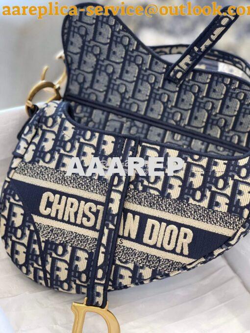 Replica Dior Blue Saddle Oblique Embroidered Canvas Bag M0446 10