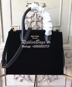 Replica Prada Bibliothèque Bag Suede Black