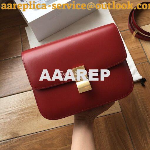 Replica Celine Classic Box Bag in Smooth Calfskin Claret Red 2