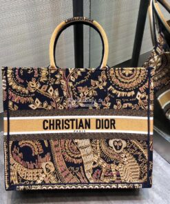 Replica Dior Book Tote Orange Black Animals Embroidered Canvas Bag M12