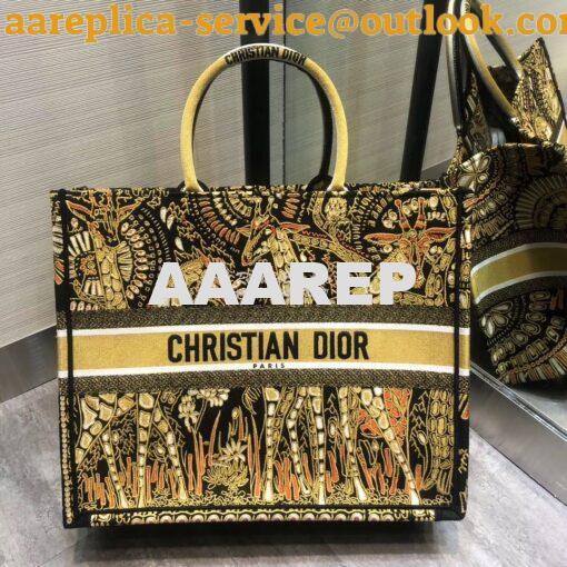 Replica Dior Book Tote Yellow Black Animals Embroidered Canvas Bag M12