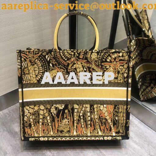 Replica Dior Book Tote Yellow Black Animals Embroidered Canvas Bag M12 5