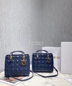 Replica Christian Dior Lady Dior Quilted in Lambskin Leather Bag Navy