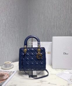 Replica Christian Dior Lady Dior Quilted in Lambskin Leather Bag Navy 2