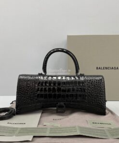 Replica Balenciaga Hourglass Stretched Top Handle Bag in Black Shiny C