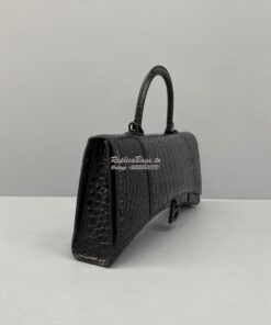 Replica Balenciaga Hourglass Stretched Top Handle Bag in Black Shiny C 2