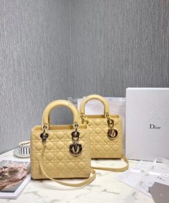 Replica Christian Dior Lady Dior Quilted in Lambskin Leather Bag Yello