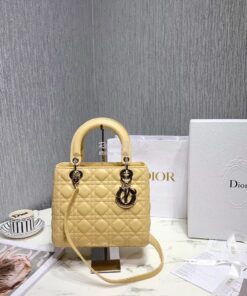 Replica Christian Dior Lady Dior Quilted in Lambskin Leather Bag Yello 2