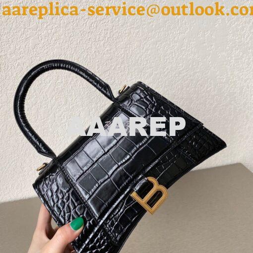 Replica Balenciaga Hourglass Top Handle Bag In Shiny Crocodile Embosse 4