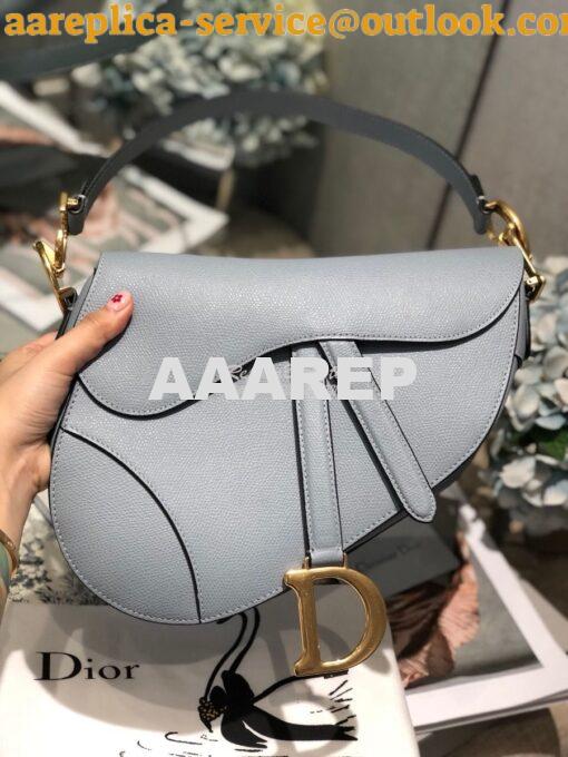 Replica Dior Saddle Bag in Grained Calfskin Baby Blue 2