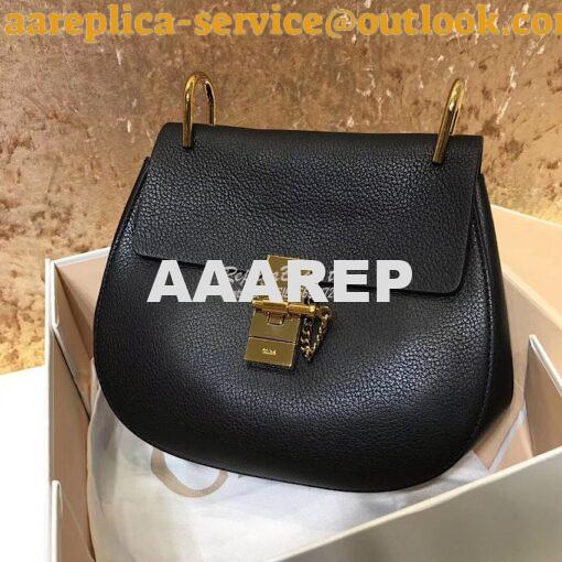 Replica Chloe Drew Shoulder Bag in Grained Lambskin Black