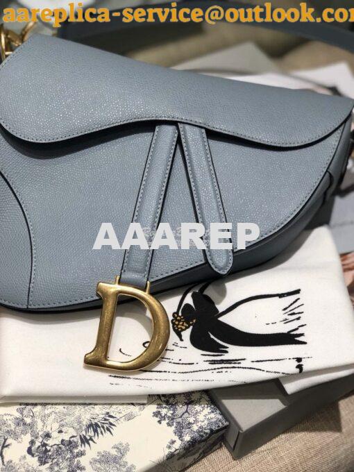 Replica Dior Saddle Bag in Grained Calfskin Baby Blue 7