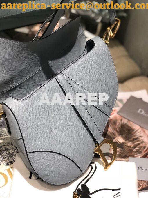 Replica Dior Saddle Bag in Grained Calfskin Baby Blue 9