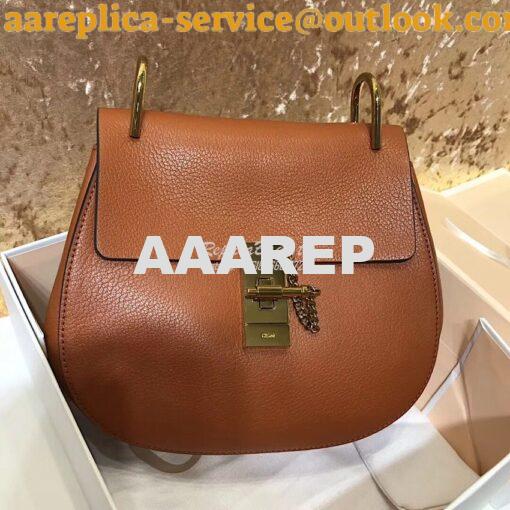 Replica Chloe Drew Shoulder Bag in Grained Lambskin Tobacco