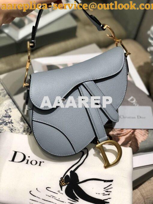 Replica Dior Saddle Bag in Grained Calfskin Baby Blue 13