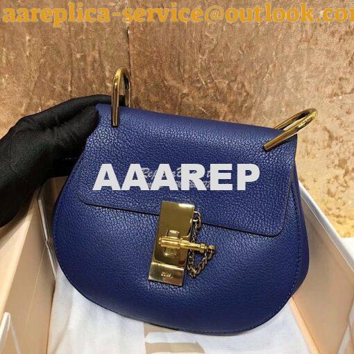 Replica Chloe Drew Shoulder Bag in Grained Lambskin Blue