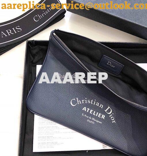 Replica Dior Flat Pouch In Navy Blue Grained Calfskin 4