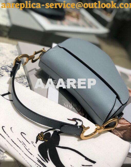 Replica Dior Saddle Bag in Grained Calfskin Baby Blue 20