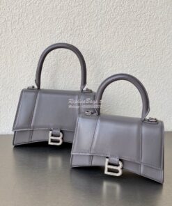 Replica Balenciaga Hourglass Top Handle Bag In Grey Shiny Box Calfskin