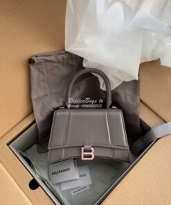 Replica Balenciaga Hourglass Top Handle Bag In Grey Shiny Box Calfskin 2