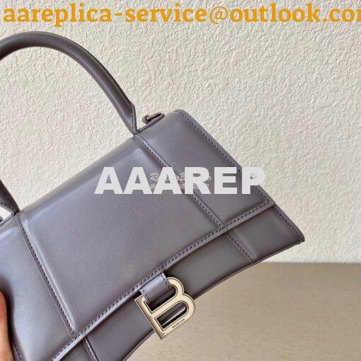 Replica Balenciaga Hourglass Top Handle Bag In Grey Shiny Box Calfskin 6