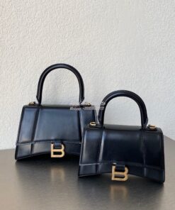 Replica Balenciaga Hourglass Top Handle Bag In Black Shiny Box Calfski