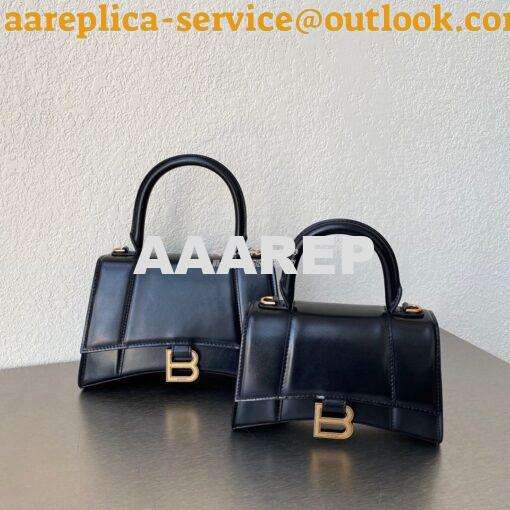 Replica Balenciaga Hourglass Top Handle Bag In Black Shiny Box Calfski