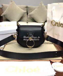 Replica Chloe Tess Bag in Shiny and Suede Leather 3727 Black 2