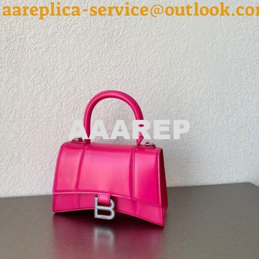 Replica Balenciaga Hourglass Top Handle Bag In Pink Shiny Box Calfskin 10