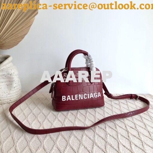 Replica Balenciaga Ville Top Handle Bag In Burgundy Crocodile Emboosed