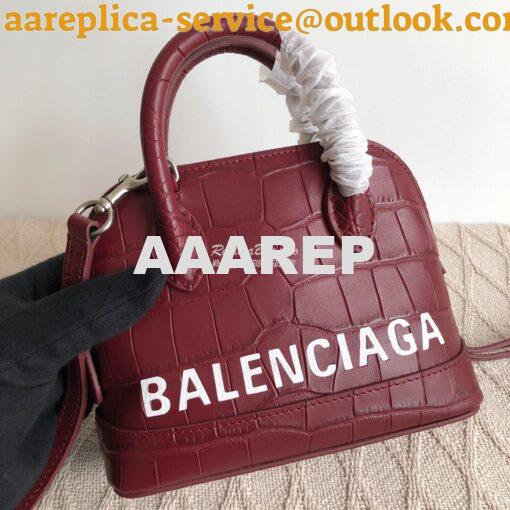 Replica Balenciaga Ville Top Handle Bag In Burgundy Crocodile Emboosed 2