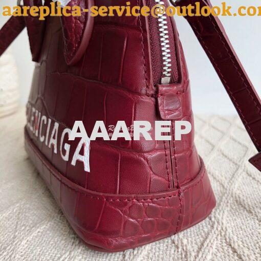 Replica Balenciaga Ville Top Handle Bag In Burgundy Crocodile Emboosed 3