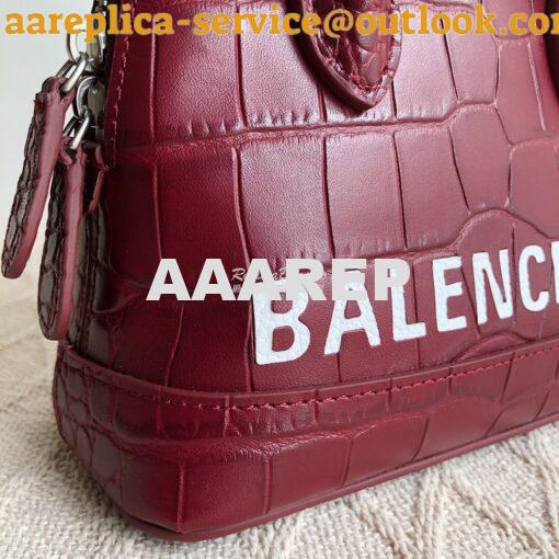 Replica Balenciaga Ville Top Handle Bag In Burgundy Crocodile Emboosed 4