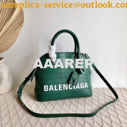 Replica Balenciaga Ville Top Handle Bag In Dark Green Crocodile Emboos 7