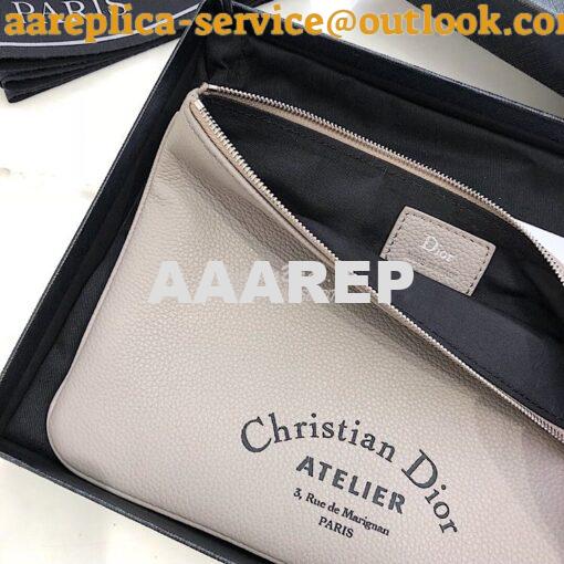 Replica Dior Flat Pouch In Beige Grained Calfskin 2