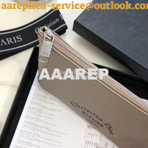 Replica Dior Flat Pouch In Beige Grained Calfskin 4