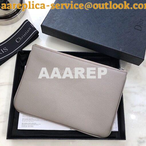 Replica Dior Flat Pouch In Beige Grained Calfskin 5