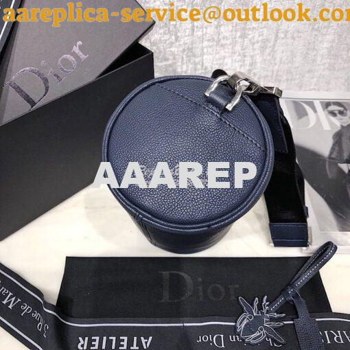 Replica Dior Navy Blue Grained Calfskin "Roller" Pouch With "Atelier" 4