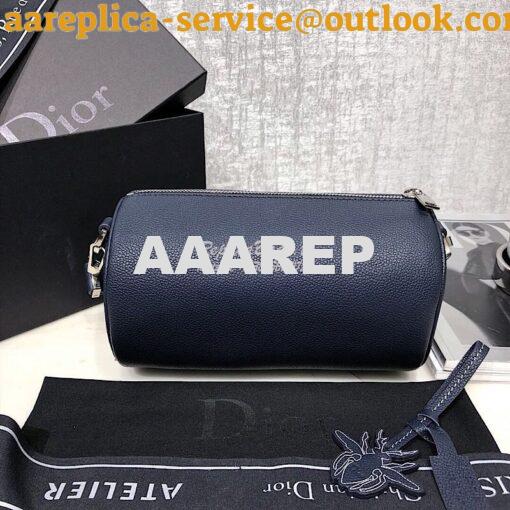 Replica Dior Navy Blue Grained Calfskin "Roller" Pouch With "Atelier" 9