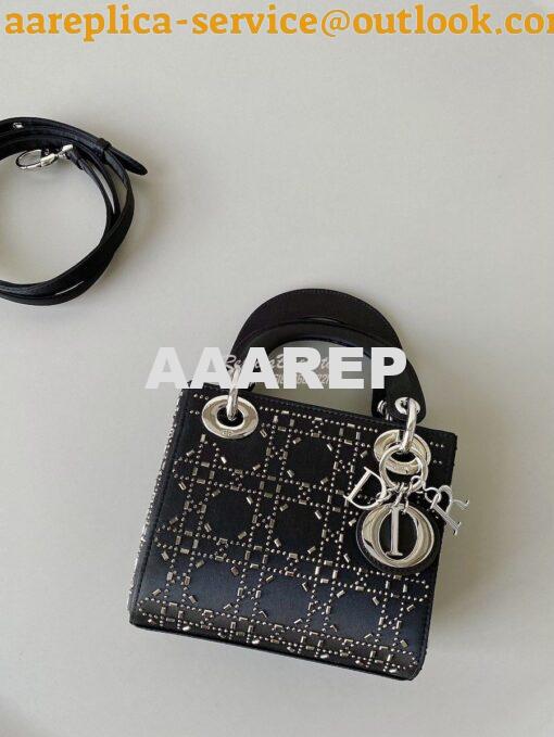 Replica Dior Mini Lady Dior Bag In Black "Cannage" Satin With Rhinesto 2