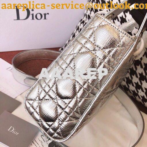 Replica My Lady Dior Bag in Silver Grained Leather with Customisable S 6