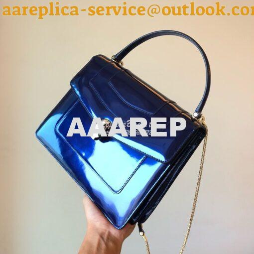 Replica Bvlgari Serpenti Forever Flap Cover Bag in Metallic Cobalt Blu 2